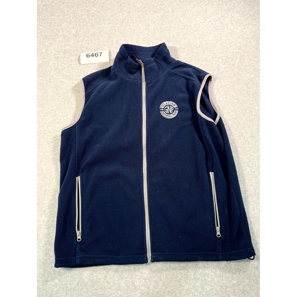 Vintage Polar Fleece Vest Mens Large Blue Glacier National Park GNP Embroidered